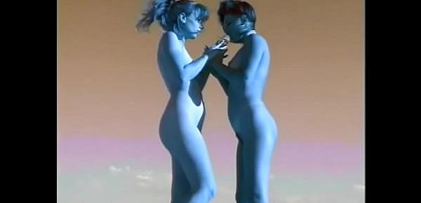 trendsCouple of female aboriginal inhabitants with blue skin from Planet X Alyssa Allure and Heaven Lee perform strange ritual of rain summoning in the desert part